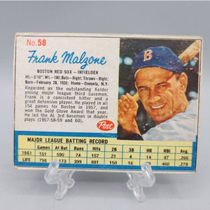 Frank Malzone 1962 Post #58 Boston Red Sox Vintage Baseball Card